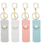 4 Pcs Lipstick Holder Keychain PU Leather Chapstick Case Keychain Lip Balm Organizer Holder Lip G...