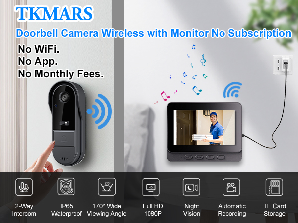 timbre con camara para puerta inalambrico video doorbell wireless no subscription intercom 