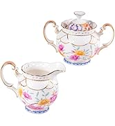 KAMMAK Ceramic Creamer and Sugar Set, Creamer Pitcher and Sugar Container, White Cream &amp; Sugar Se...