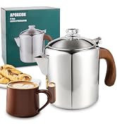APOXCON Coffee Percolator Stainless Steel Coffee Maker with Fireproof Solid Wood Handle &amp; Tough G...