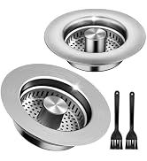 3-in-1 Kitchen Sink Drain Strainer &amp; Sink Stopper 2 Pack - 304 Stainless Steel sink drain straine...