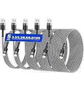 MTAKYA USB to Lightning Cable, 5-Pack [3.3/3.3/6.6/6.6/10FT], Nylon Braided &amp; Data Transfer USB A...