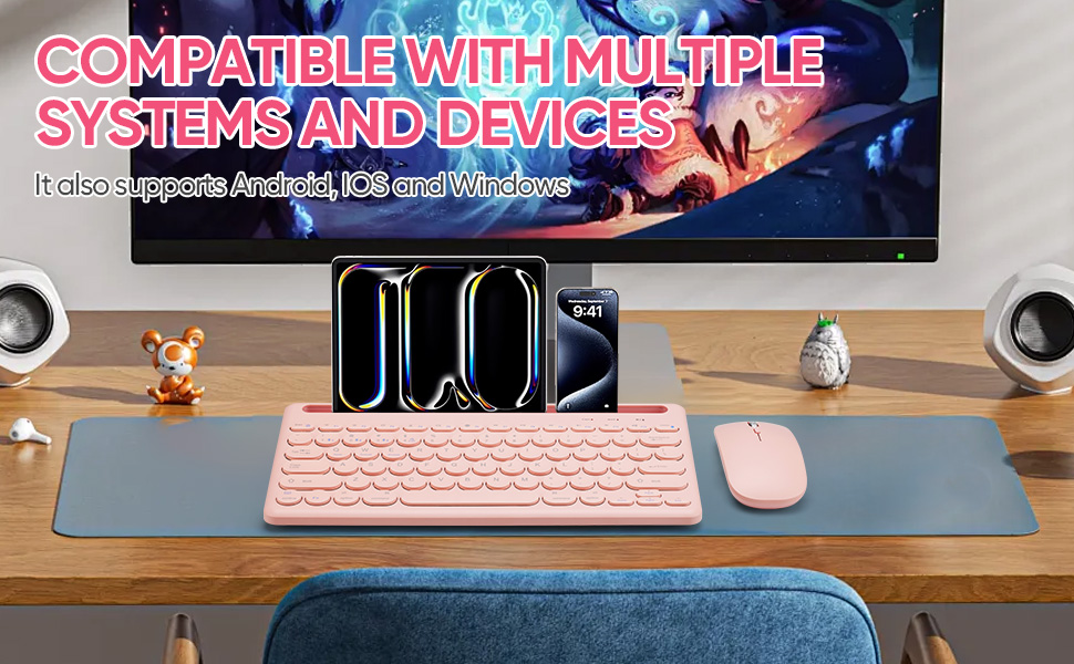 Wireless Keyboard and Mouse Combo with Phone Tablet Holder,