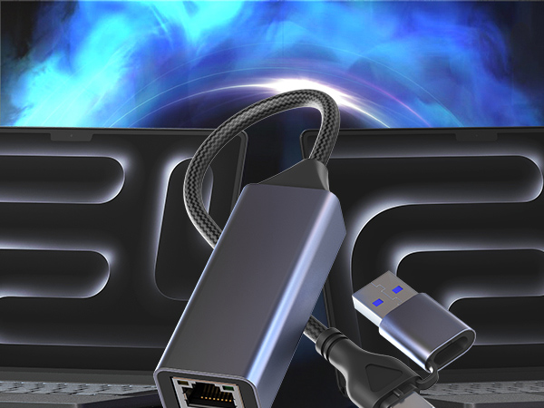 This is a 2.5gbps USB to RJ45 ethernet adapter for laptops.