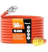50 FT Outdoor Extension Cord Waterproof, 16/3 Gauge Heavy Duty 3 Prong Power Cord with Lighted In...