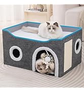 Loyareal Cat Houses for Indoor Cats - Large Cat Bed Cave for Cat House with Scratch Pad and Fluff...