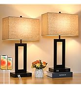 Set of 2 Touch Control Table Lamp with 2 USB Ports, 3-Way Dimmable Modern Nightstand Lamp Sets Be...