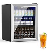 Erivess Compact Beverage Refrigerator,76 Can/1.7 Cubic Feet Fridge with Glass Front Door for Soda...