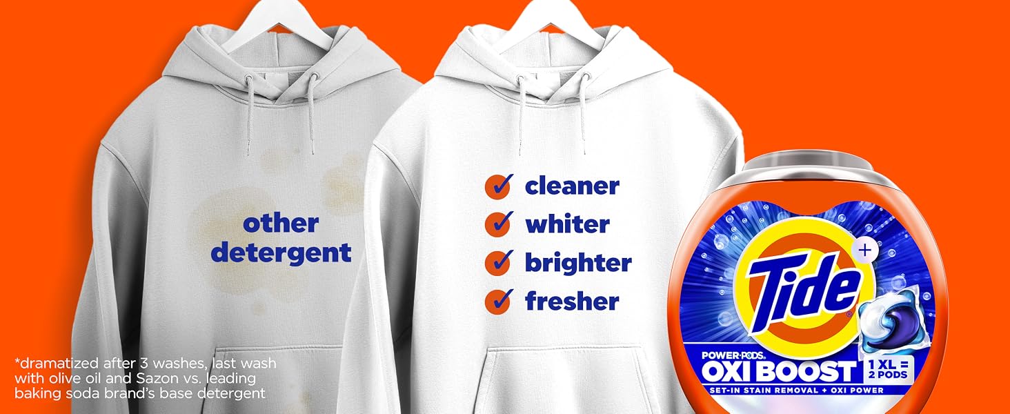 Tide oxi booster power pods cleaner, whiter, brighter, fresher