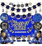 Graduation Decorations Class of 2026 Grad Party Supplies Set with Congrats Grad Blue Backdrop Ban...