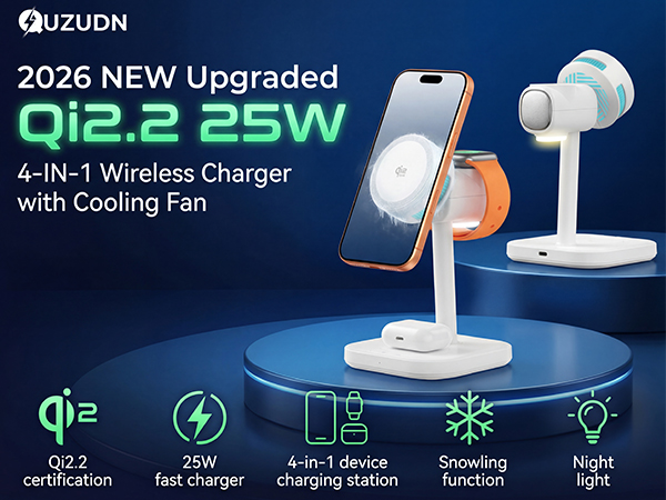 2026 NEW Upgraded Qi2.2 25W 4-IN-1 Wireless Charger with Cooling Fan