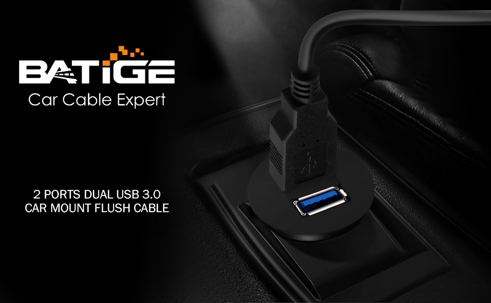 BATIGE - 2 PORTS DUAL USB 3.0 CAR MOUNT FLUSH CABLE