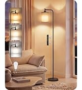 GOEBLESON Dimmable Floor Lamp for Living Room with Remote and Foot Switch, Modern Standing, Corne...