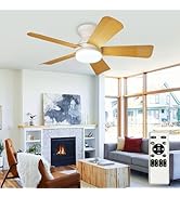Depuley Modern Ceiling Fan with Light: 35-Inch White Small Fans for Bedroom Indoor Outdoor - Dimm...