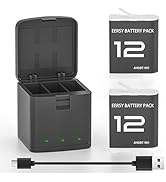 EERSY 2 Pack Battery fit for GoPro-Hero 12 Black, 3-Channel Batteries Charger Station for Hero 12...