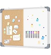 Cork Board White Board Combo, 18" x 24" Cork White Board Combination with Removable Tray, 10 Pins...