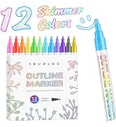 SRUOLOC Shimmer Markers Outline Pens,12 Colors Metallic Glitter Pens Set Glitter Markers Pens Set...