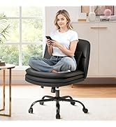 Furmax Criss Cross Legged Office Chair with Wheels, Armless Extra Wide Seat Swivel Desk Chair, Ad...