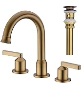 DIKUROOMS Brass Bathroom Faucet 8 Inch Widespread for Sink 3 Holes, Swivel Spout Bathroom Basin M...