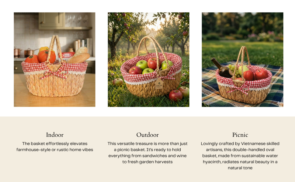 BINH YEN HOME plaid red picnic basket