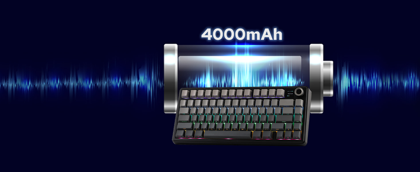 a computer keyboard with a keyboard and a sound wave behind it.