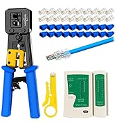 RJ45 Crimp Tool Kit Pass Thru Cat5 Cat5e Cat6 RJ45 Crimping Tool with 20PCS RJ45 Cat6 Pass Throug...