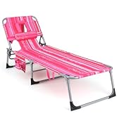 Goplus Tanning Chair, Folding Adjustable Patio Lounge Chair with Face Hole, Removable Pillow, 330...