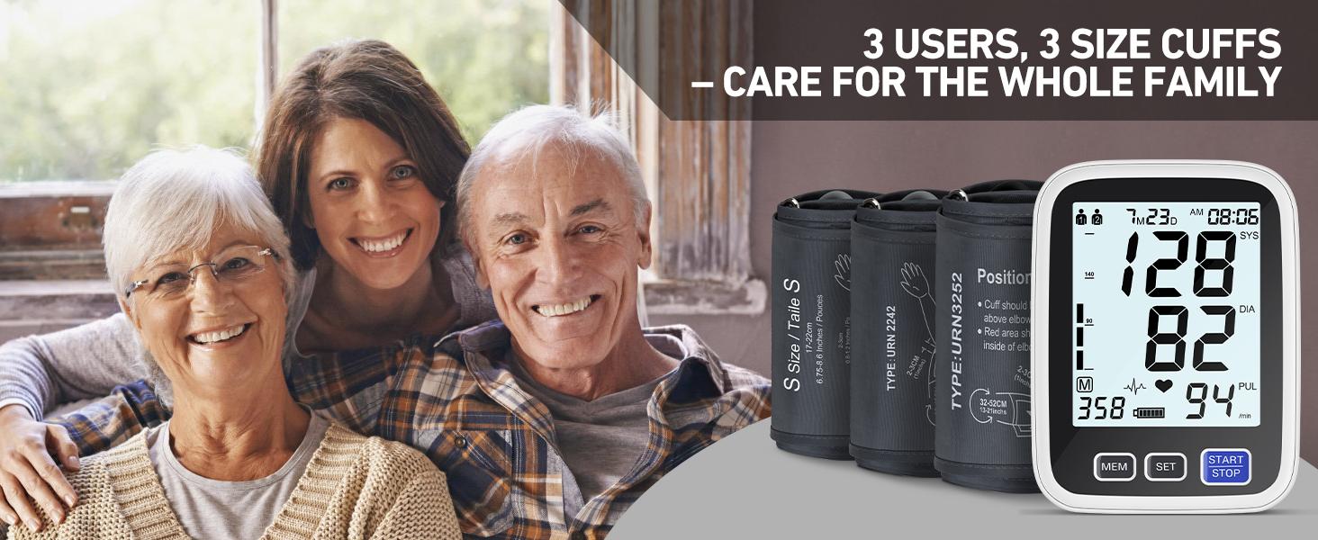 AQESO Blood Pressure Monitor, 3 Users, 3 Size Cuffs