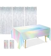 DS. DISTINCTIVE STYLE Shiny Laser Tablecloth and Metallic Tinsel Foil Fringe Curtains Party Decor...