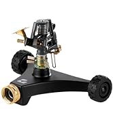 Lawn Pulsating Impact Sprinkler 300007, Medium Duty 2-Wheel Metal Base Adjustable to 360 Degrees ...
