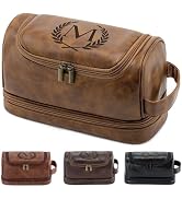 Aganmi Personalized Gifts Travel Toiletry Bag for Men Him, Laser-Engraved Initial PU Leather Wate...