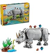 LEGO Creator 3 in 1 Wild Animals: Majestic Rhino with Birds Pretend Play Toy for Kids - Safari To...