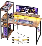 ODK Reversible Gaming Desk with USB Charging Port and LED Lights, 40 Inch Computer Desk with Stor...