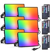 Onforu 6 Pack RGB LED Flood Light Outdoor 500W Equivalent, DIY Color Changing Upights with Remote...