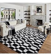 HUGEAR 8x10 Checkered Rug Black and White Living Room Modern Shag Rug Super Soft Washable Indoor ...