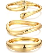 Chunky Bangle Bracelets for Women, Dainty 14k Gold Plated Big Stackable Bangles Set, Trendy State...