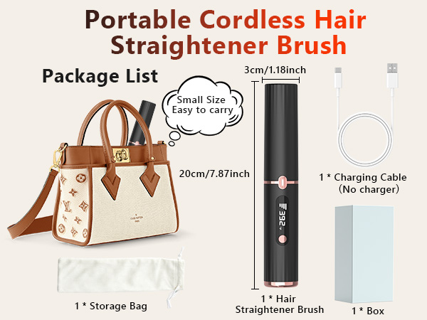 Cordless Hair Straightener Brush, Portable 4500mAh Rechargeable Straightening Comb, MCH Fast Heat