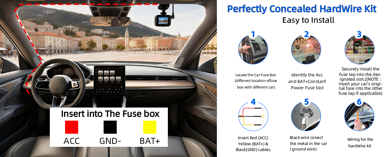 Dash Cam Hardwire Kit USB C, 12V-24V to 5V Type C Hardwire Kit with LED Voltmeter