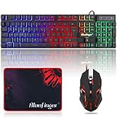BlueFinger RGB Gaming Keyboard and Backlit Mouse Combo, USB Wired, LED Gaming set for Laptop PC C...