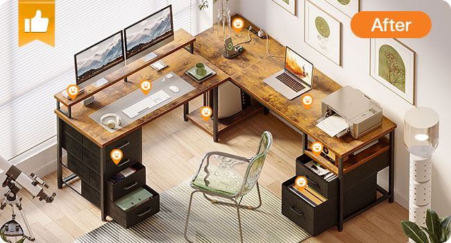 AODK 59&amp;#34; L Shaped Computer Desk, 105&amp;#34; Reversible Home Office Desk