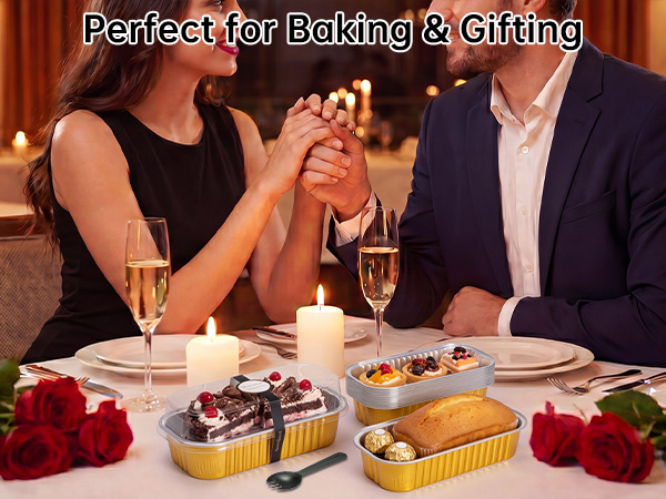 Mini Loaf Cake Pan with Lids and Spoons Disposable Aluminum Tin Foil Pans