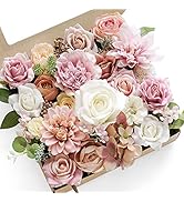 Udoula Pink Artificial Flowers Combo Pack, Faux Ivory Flowers Wedding Combo Arrangement for DIY W...