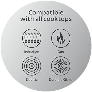 Cookware Compatible with all cooktops: Induction, gas, electric, ceramic glass