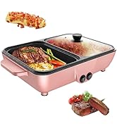 2-in-1 Electric Hot Pot and Grill Combo - Dual Temperature Control, Non-Stick, Fast Heating - 120...