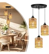 Phaosio 3-Light Rattan Pendant Light, Farmhouse Boho Hanging Light Fixture with Hand-Woven Wicker...