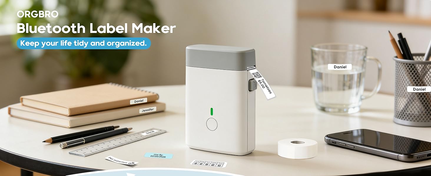 ORGBRO Label Maker Machine with Tape, X1 Portable Bluetooth Mini Label Printer