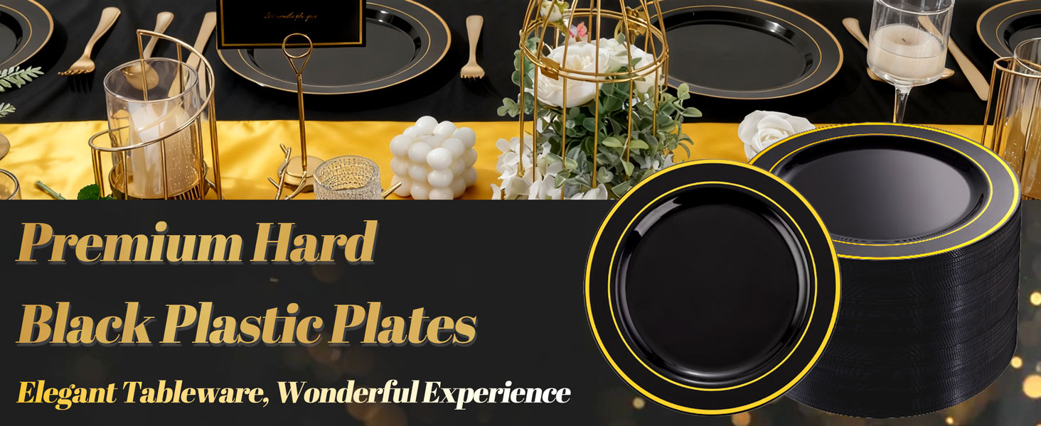 Black and Gold Plastic Dinner Plates