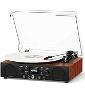 MANGOSTAN Hi-Fi 3-Speed Belt-Drive Vinyl Record Player with Built-in Stereo Speakers, Bluetooth P...