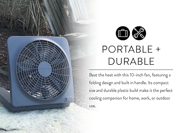 Treva 10 Inch Basic Fan Gray on Kitchen Counter