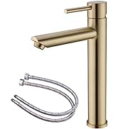Bathroom Vessel Bowl Sink Faucet Brushed Gold Tall Body Single Handle 1 Hole Hot Cold Water for L...